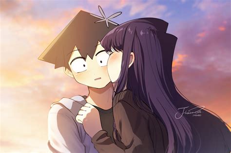 Ilustración de Tadano y Komi interactuando con una pizarra