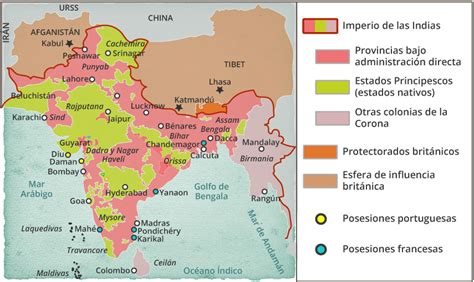 Mapa de la India colonial en el siglo XVIII