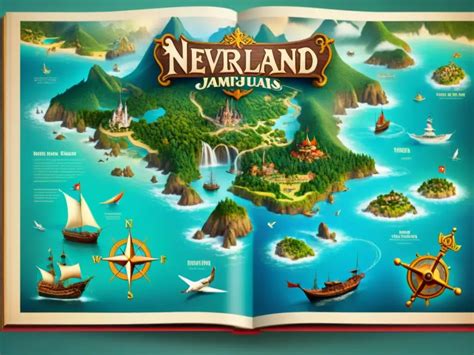 Ilustración de la isla de Nunca Jamás con criaturas fantásticas