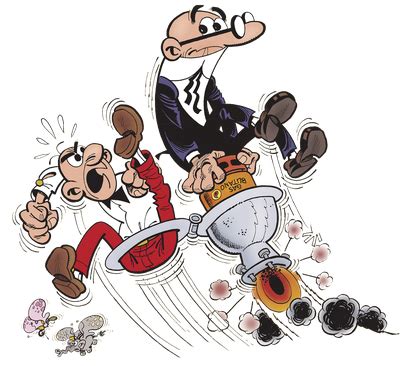 Ilustración de Filemón enfadado persiguiendo a Mortadelo