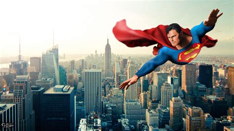 Superman volando sobre Metrópolis