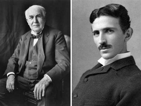 Retratos de Thomas Edison y Nikola Tesla.