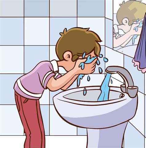 Personaje lavándose la cara