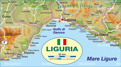 Mapa de Liguria con énfasis en Génova