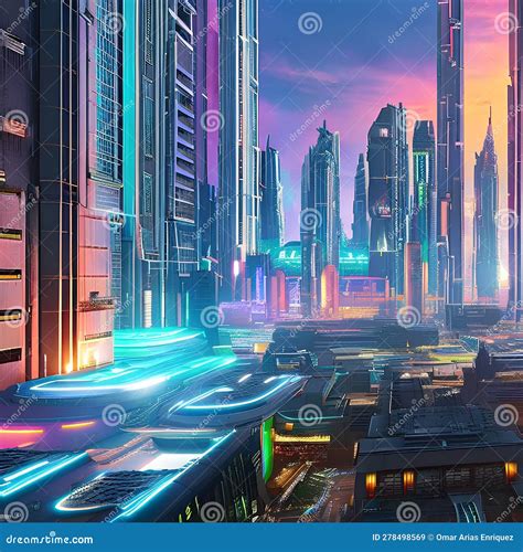 Ilustración de un cómic con edificios futuristas