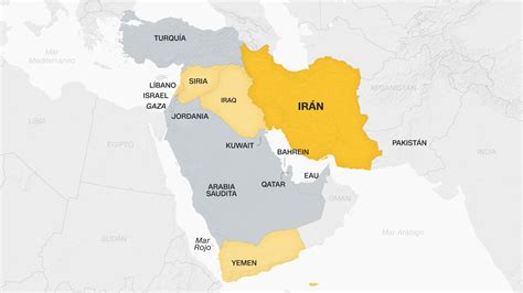 Mapa de Oriente Medio con países relevantes para el conflicto palestino-israelí