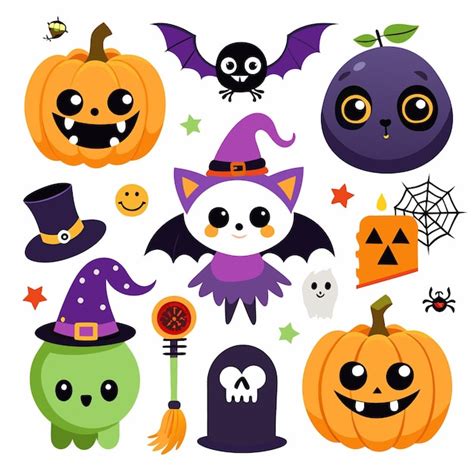 Ilustración de Halloween con fantasmas, brujas y calabazas