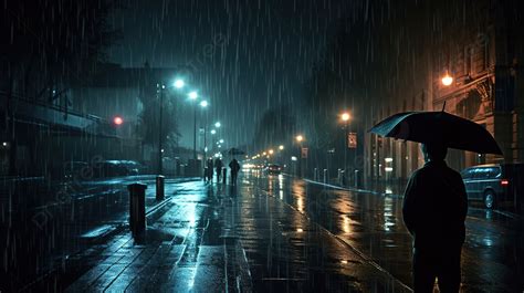 Silueta de una chica en la carretera en una noche de lluvia