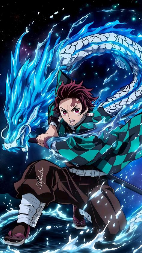 Ilustración de Tanjiro Kamado luchando contra demonios