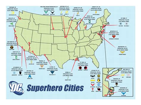 Mapa de las principales ciudades de DC Comics.
