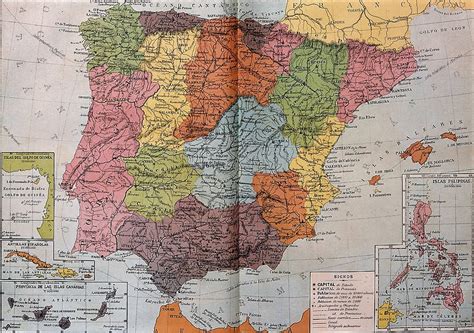Mapa antiguo de España con detalles de rutas