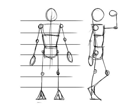 Proceso de dibujo de figura humana con formas geométricas