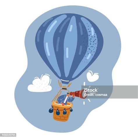 Ilustración de una abuela viajando en un globo aerostático