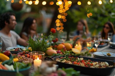 Personajes de fantasía disfrutando de una comida exótica en una fogata.