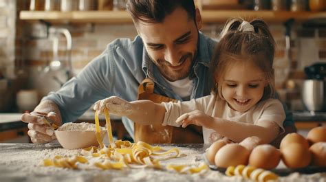 Un padre e hija cocinando juntos de forma tierna.