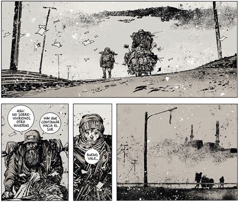 viñeta del comic La Carretera mostrando la desolación del paisaje