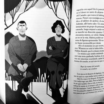 Ilustración de Winston Smith y Julia en un ambiente opresivo