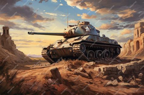Ilustración de un tanque Panzer en el desierto