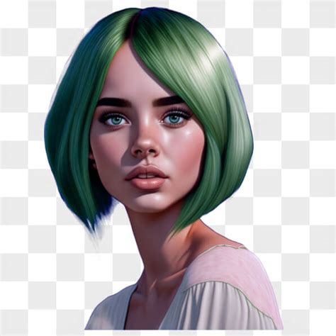 Retrato de Rosa con cabello verde y ojos amarillos