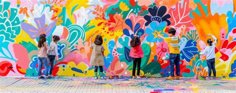 Niños pintando un mural en un hospital