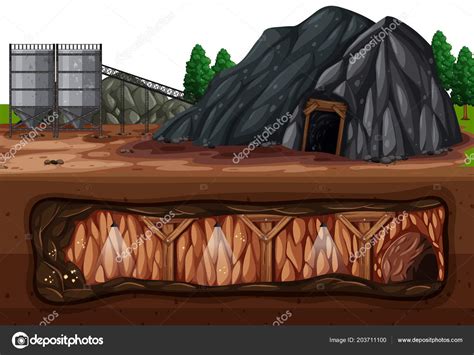 Ilustración de una mina de carbón subterránea