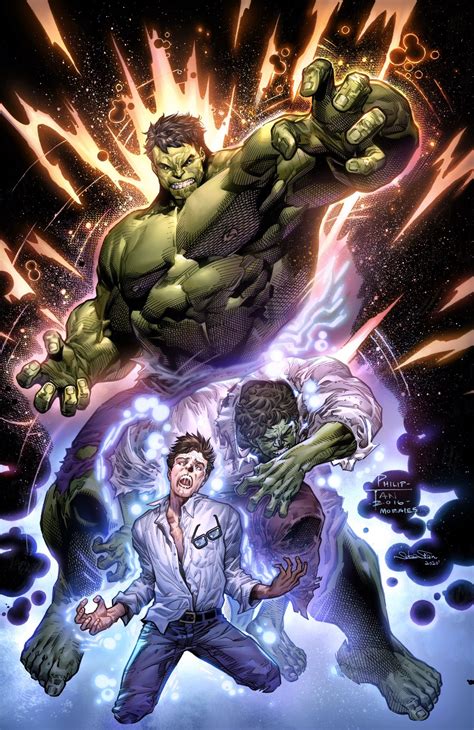 Ilustración de Bruce Banner y Hulk interactuando.
