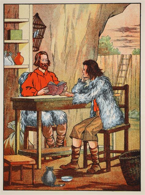 Ilustración de Viernes y Robinson Crusoe