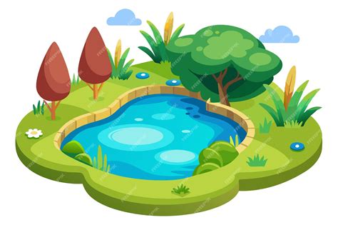 Ilustración de un estanque rodeado de árboles