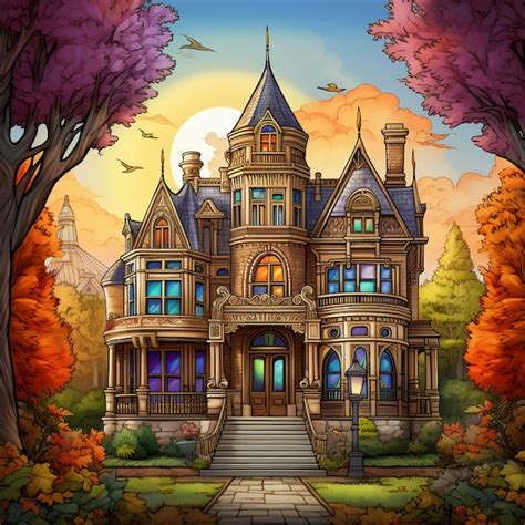 Ilustración de una mansión victoriana en una novela gráfica de misterio