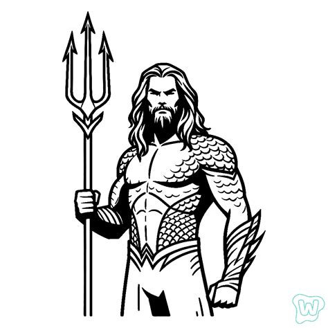 Ilustración de Aquaman con su lanza y tridente