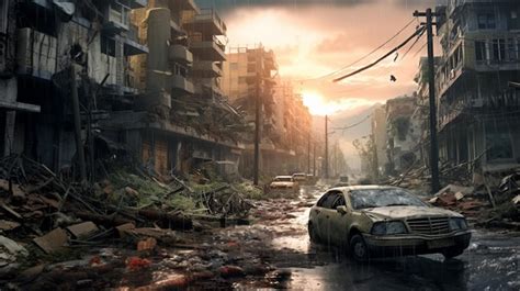 Escena de la ciudad en ruinas en 