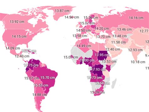 Mapa que muestra el aumento promedio del tamaño del pecho por país