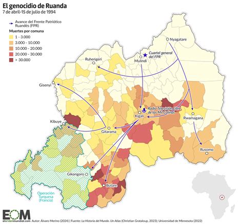 Mapa de Ruanda con las zonas más afectadas por el genocidio