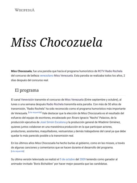 Caricatura del Miss Chocozuela