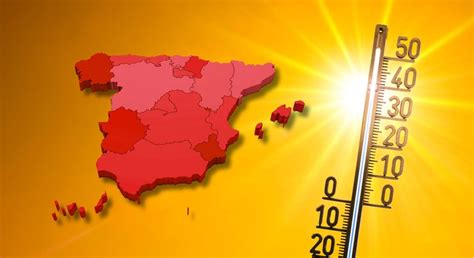 mapa de España con zonas marcadas por altas temperaturas