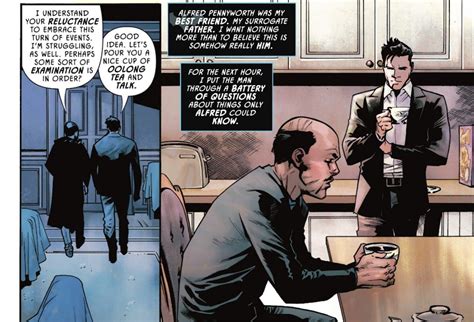 Alfred Pennyworth y Bruce Wayne discutiendo