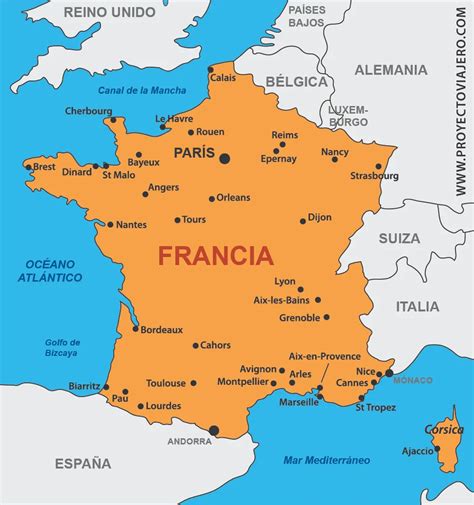 Mapa de Francia con posibles localizaciones de la huida