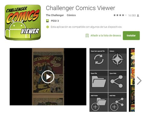 Interfaz de Challenger Comics Viewer