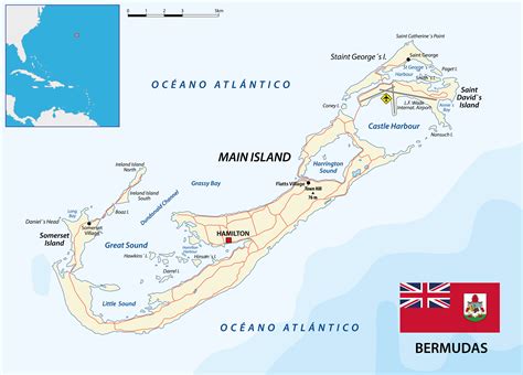 Mapa del Océano Atlántico con ubicación de las Islas Bermudas