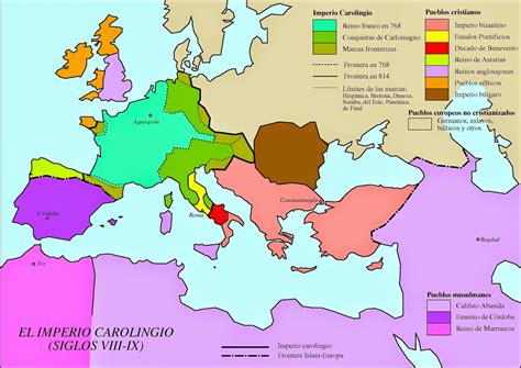 Mapa del Imperio Carolingio y el Califato Abasí