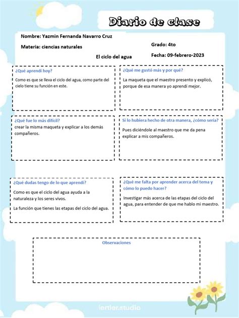 Ejemplo de página de diario de Karen Reyes