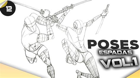 Ejemplos de poses de personajes con espadas