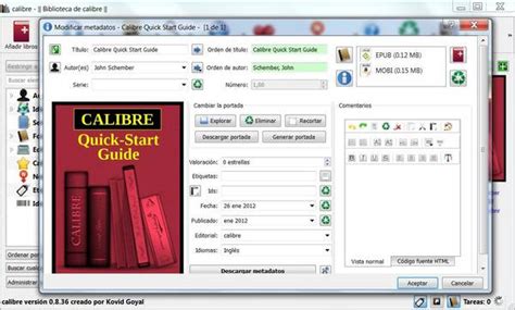 Interfaz de Calibre gestionando libros electrónicos