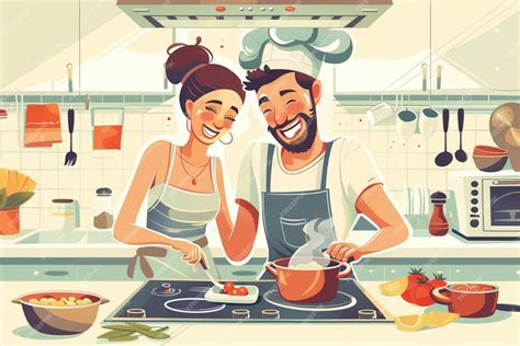 Ilustración de pareja en cocina