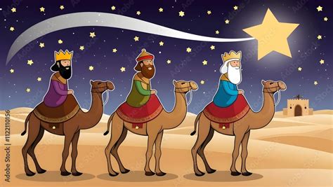 Ilustración de los Reyes Magos con sus camellos