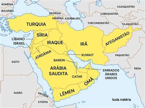 Mapa de Oriente Medio destacando Arabia Saudita e Irak