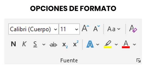Opciones de formato de carácter en un editor de texto