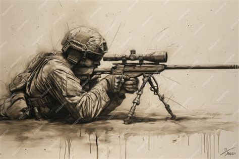 Ilustración conceptual de un francotirador en un entorno desolado.
