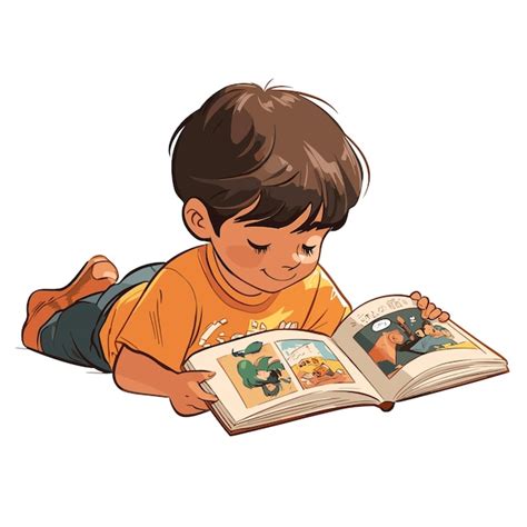 Ilustración de un niño leyendo un cómic con entusiasmo