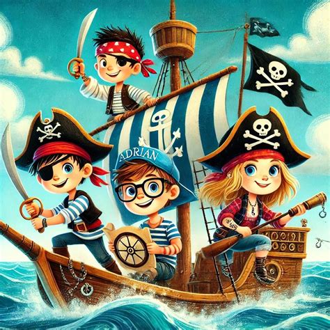 Ilustración de piratas con parches y garfios dibujando cómics.